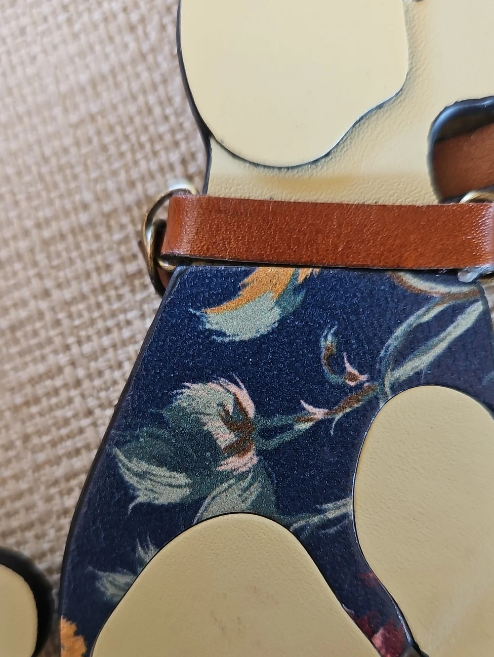 Patricia Nash Cream and Floral Leather Dog Keychain